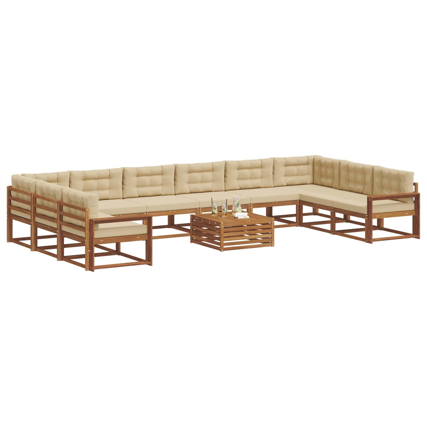 Udendørs sofagruppe med pude 11 pcs Naturlig og Beige