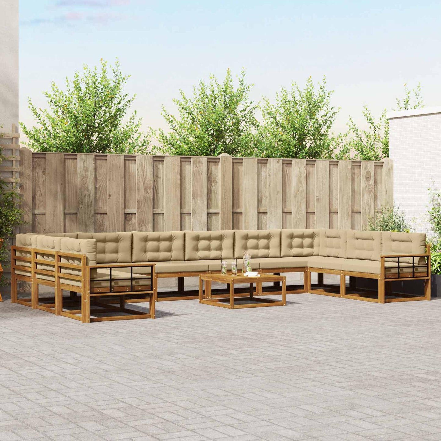 Udendørs sofagruppe med pude 11 pcs Naturlig og Beige