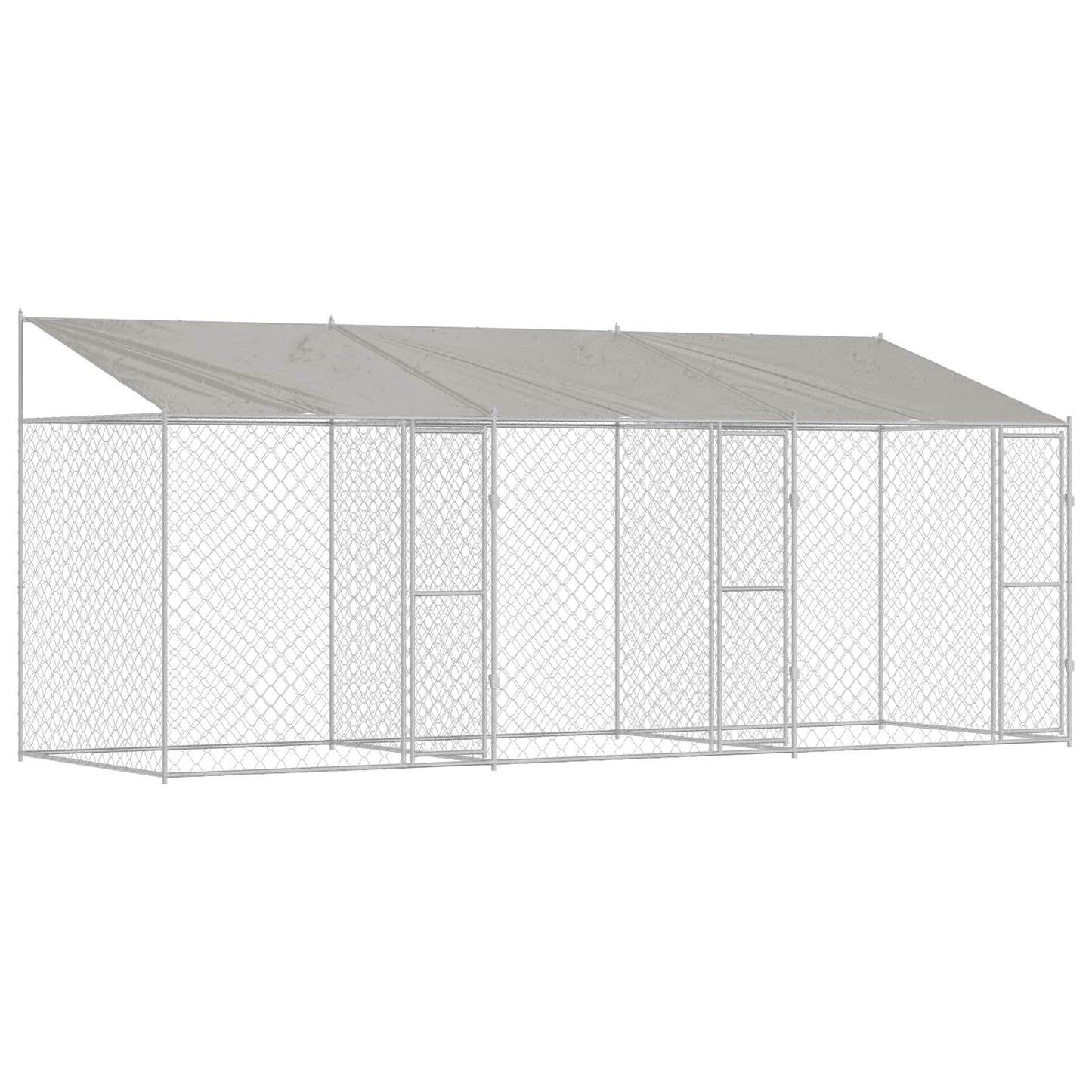 Hundebur med tag Sølv 600 x 200 x 256 cm Stål og PE