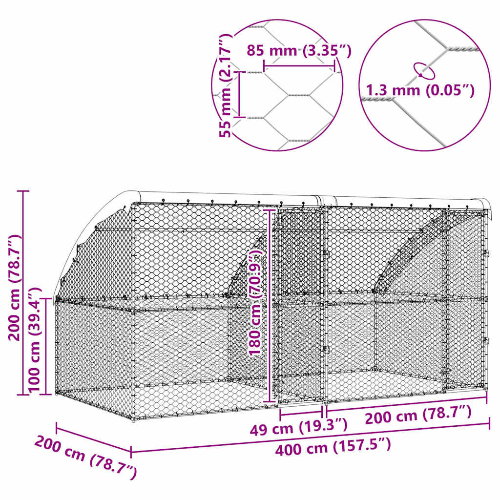 Hundehus 2 pcs Sølv 4 x 2 x 2 m Galvaniseret stål