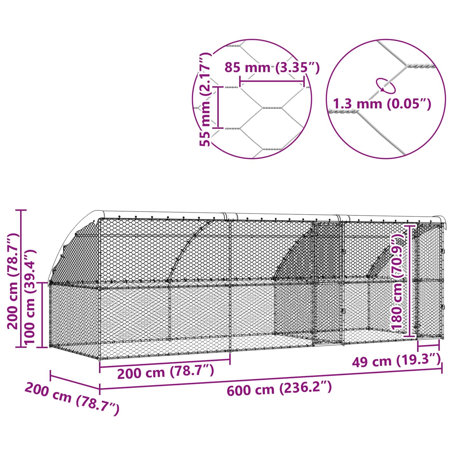 Hundehus 3 pcs Sølv 6 x 2 x 2 m Galvaniseret stål