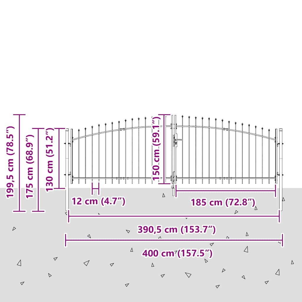 Dobbelt Port med lås Woerden Grå 400 x 199.5 cm Stål