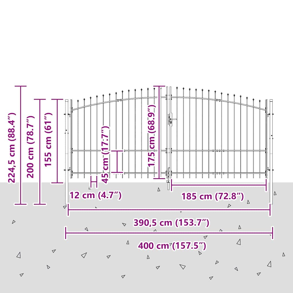 Dobbelt Port med lås Woerden Grå 400 x 224,5 cm Stål