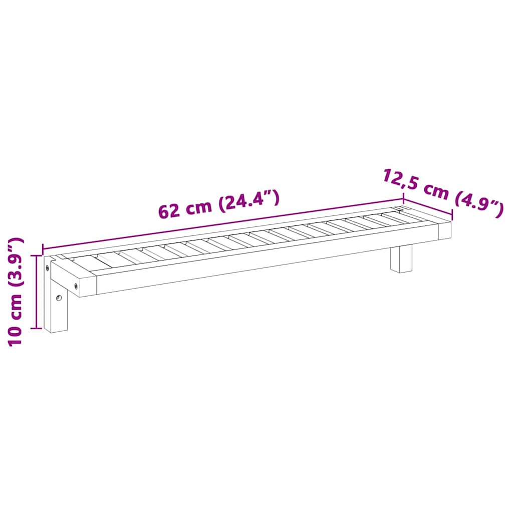 Væghængt Reol Naturfarvet 62 x 10 x 12,5 cm Massiv valnøddetræ