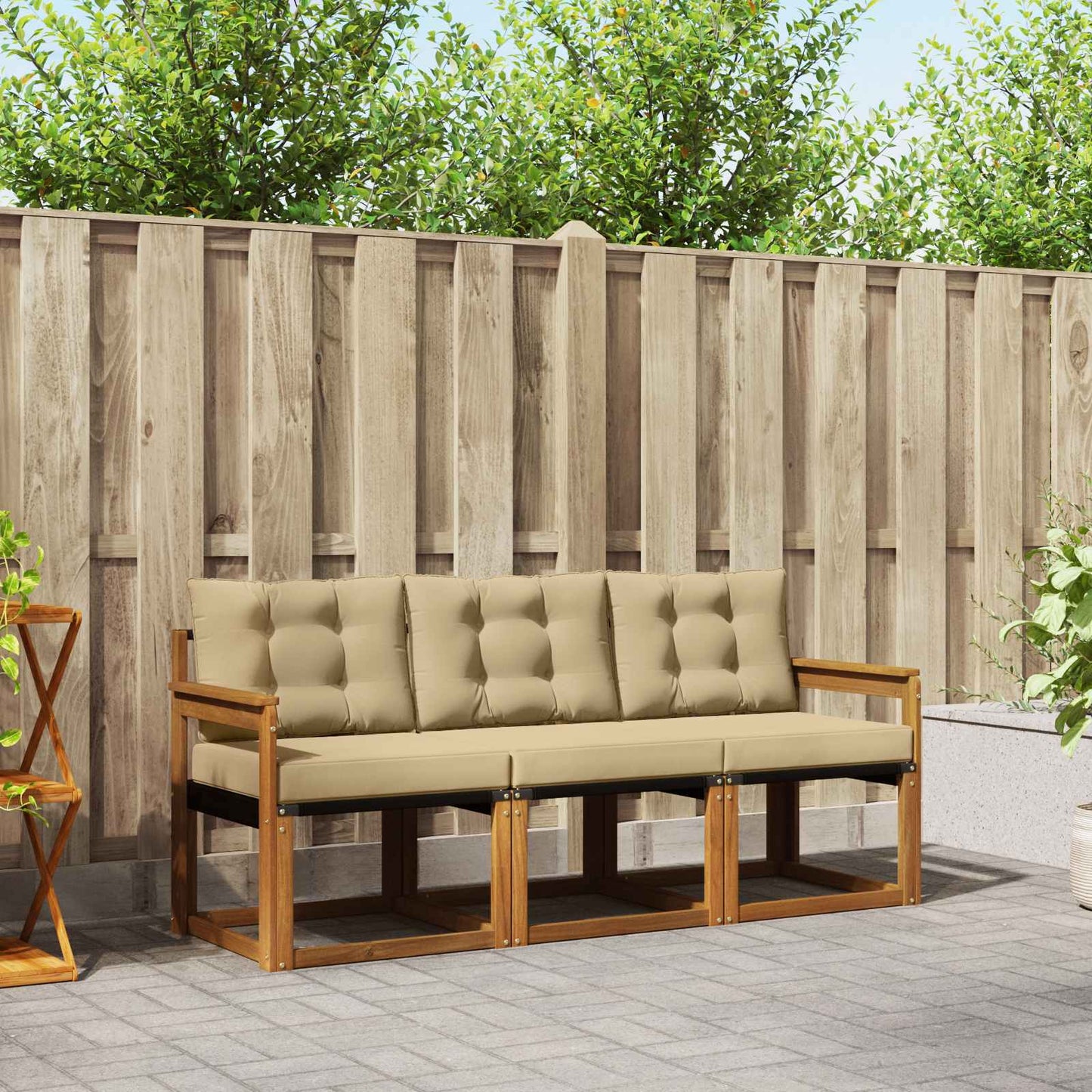 Udendørs sofagruppe med pude 3 pcs Naturlig og Beige