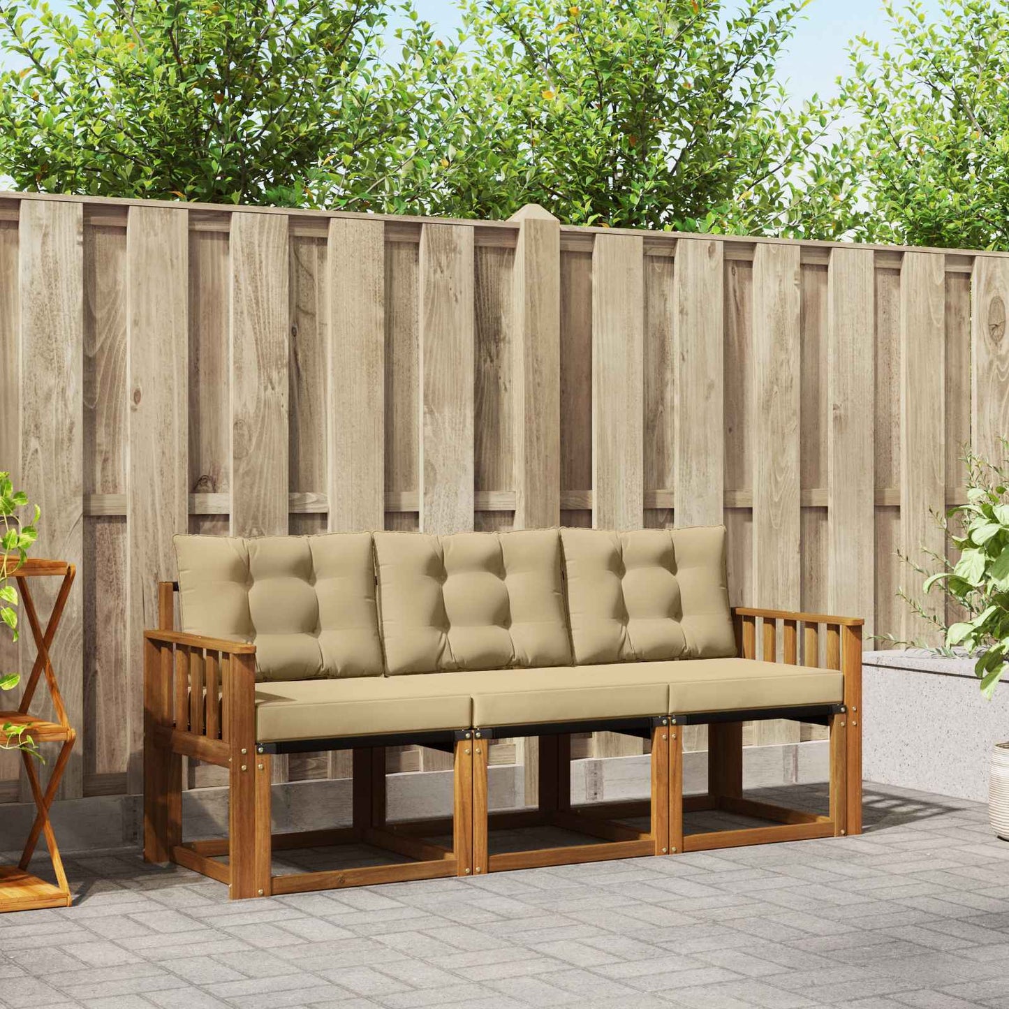 Udendørs sofagruppe med pude 3 pcs Naturlig og Beige