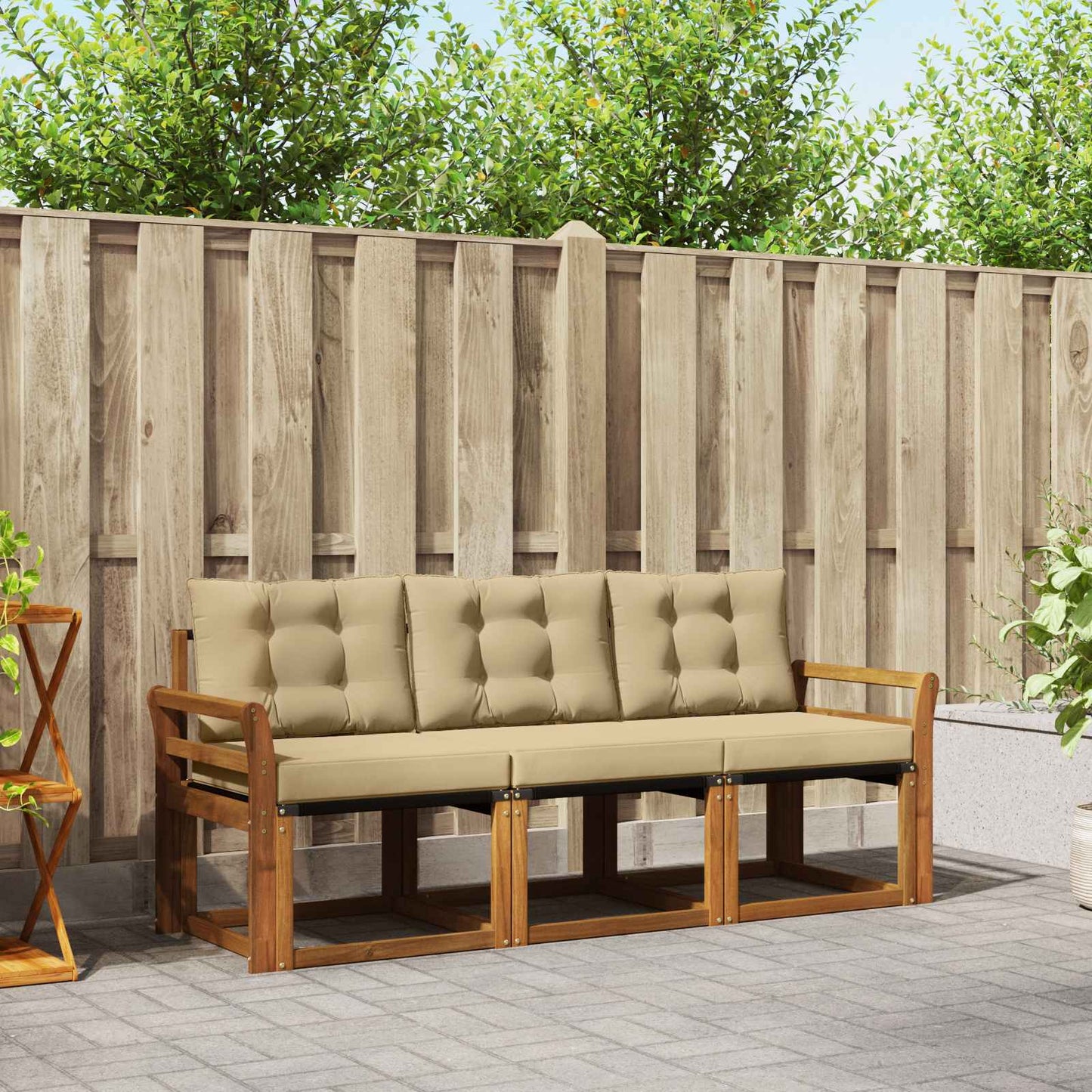 Udendørs sofagruppe med pude 3 pcs Naturlig og Beige