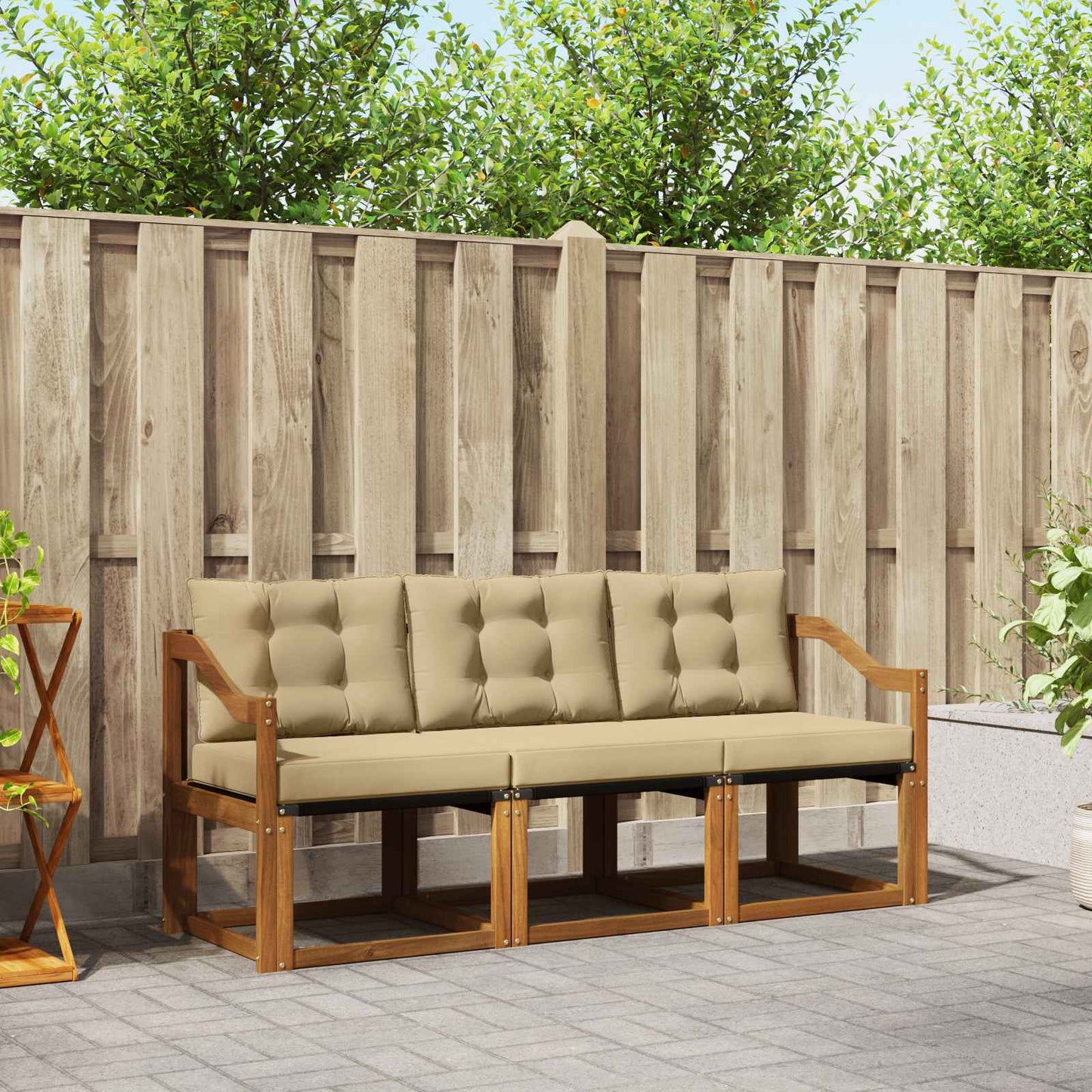 Udendørs sofagruppe med pude 3 pcs Naturlig og Beige