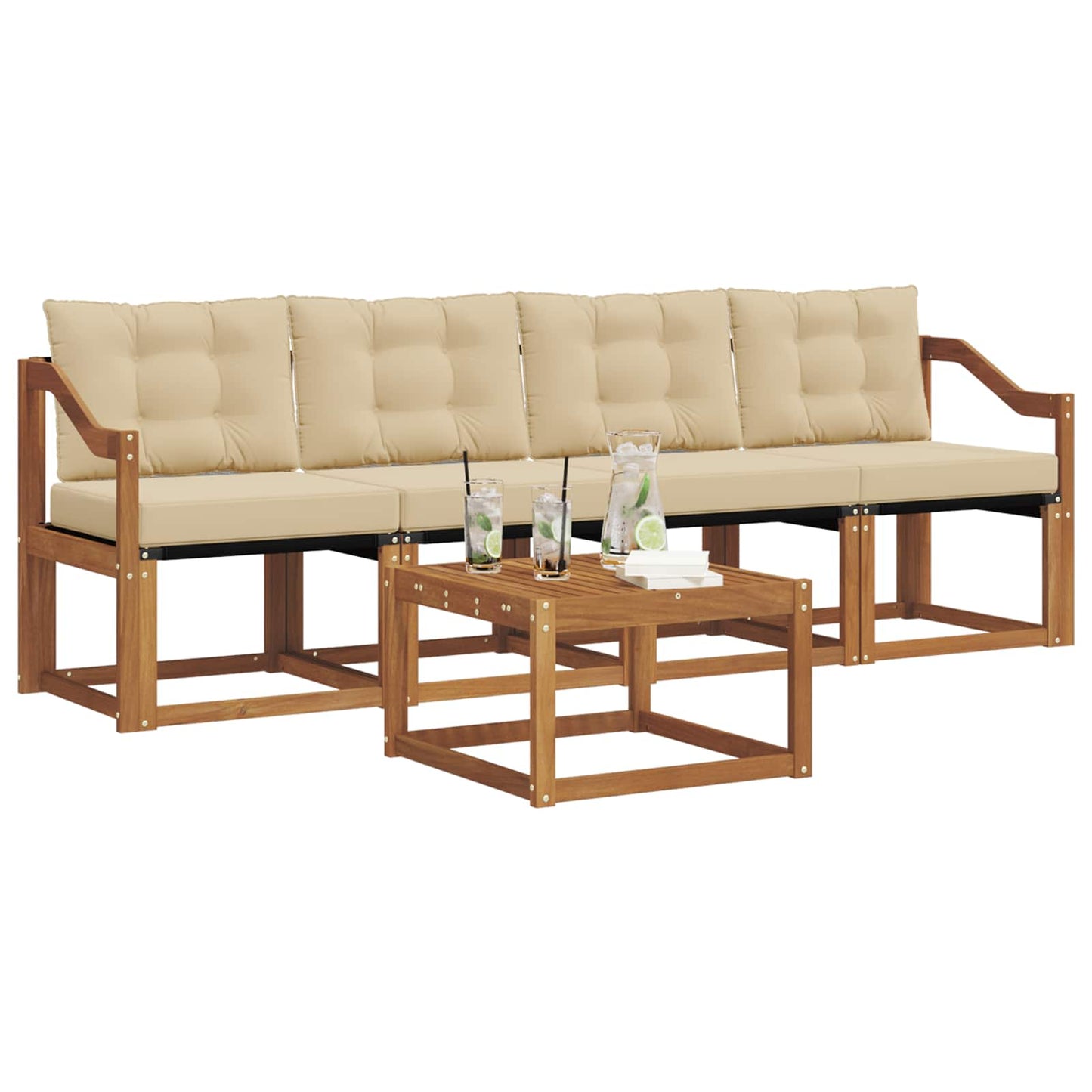 Udendørs sofagruppe med pude 5 pcs Naturlig og Beige