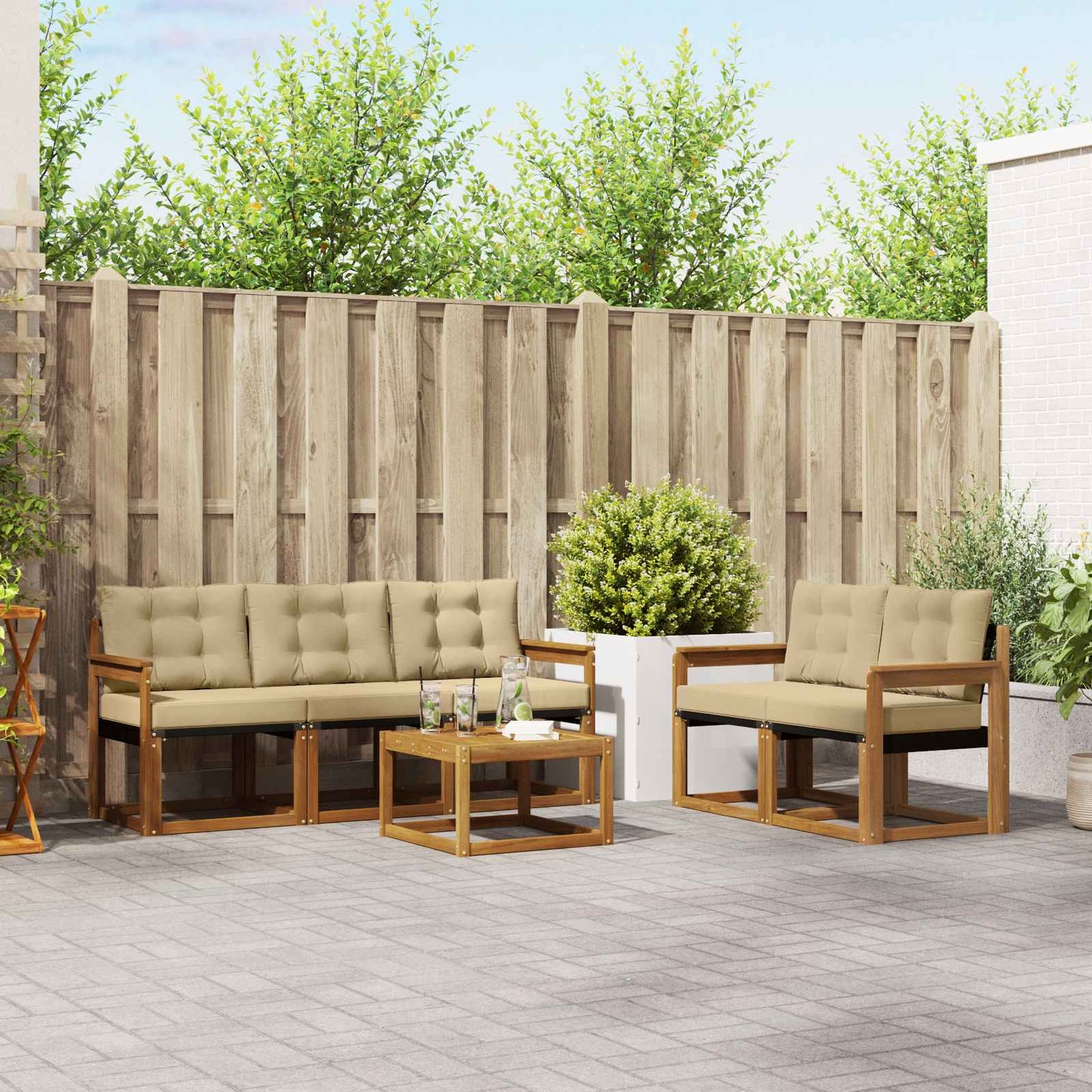Udendørs sofagruppe 6 stk. Naturlig og Beige