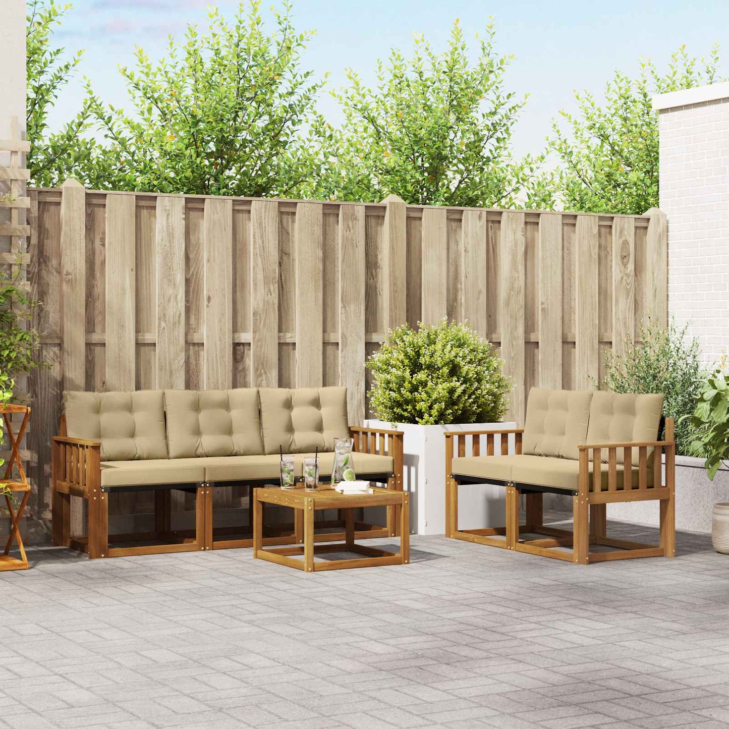 Udendørs sofagruppe 6 stk. Naturlig og Beige