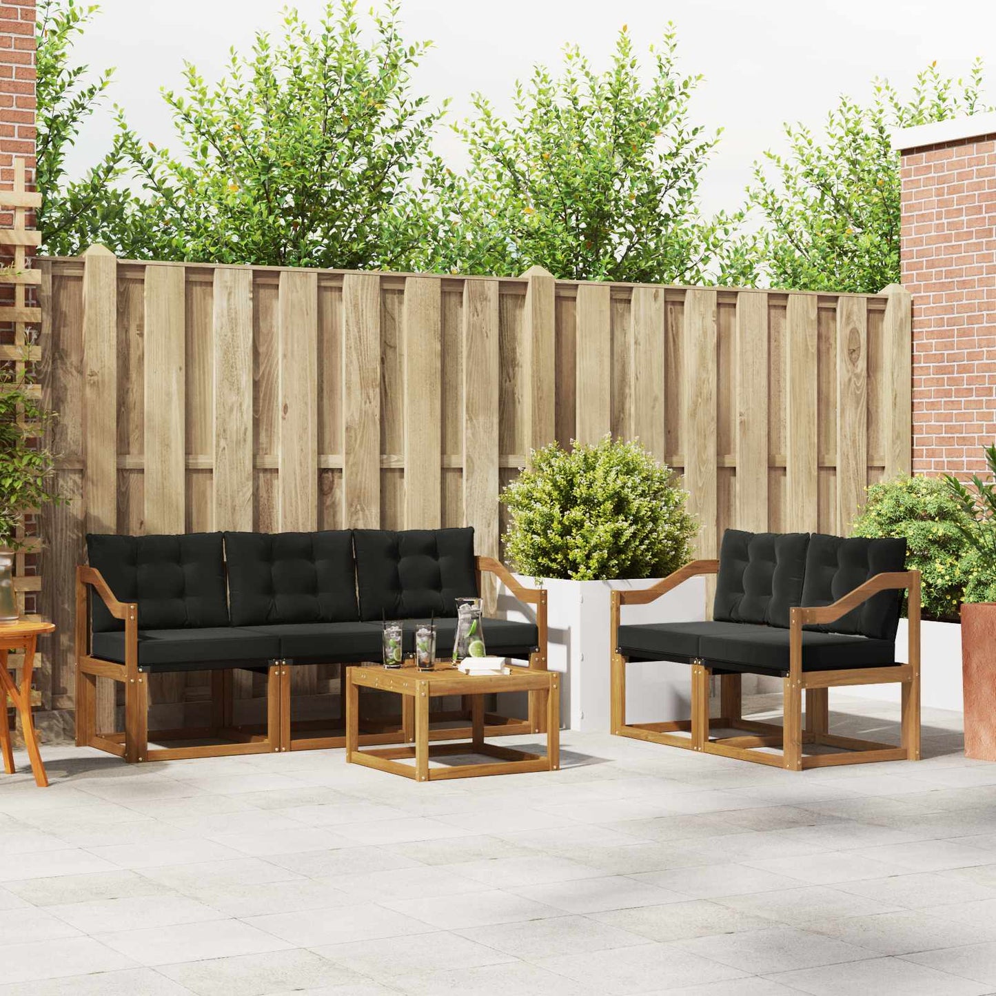 Udendørs sofagruppe 6 stk. Naturlig og sort
