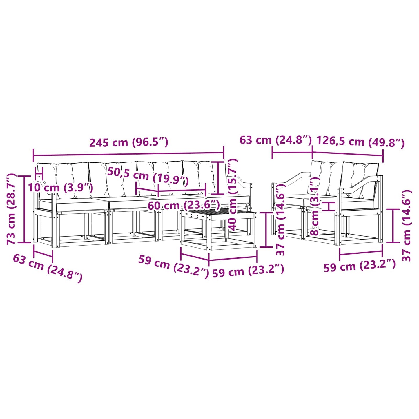 Udendørs sofagruppe 7 stk. Naturlig og Beige