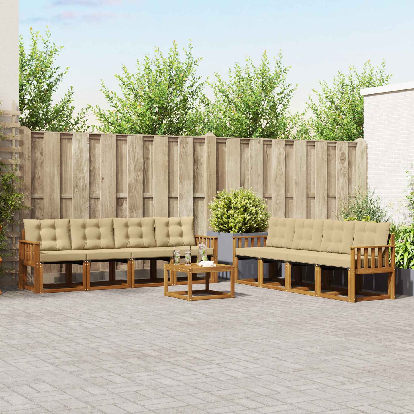 Udendørs sofagruppe 9 stk. Naturlig og Beige