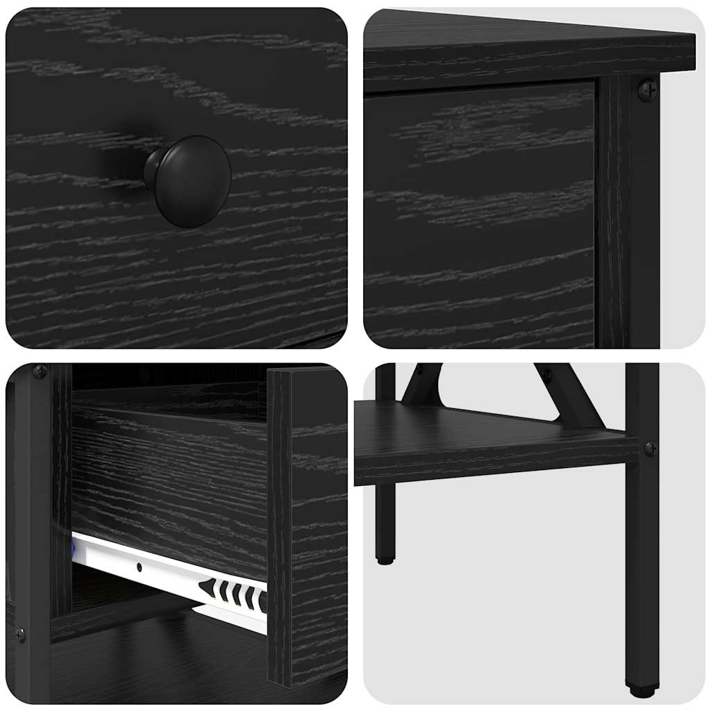 Sengebord 2 pcs Sort eg 40 x 42 x 45 cm Laminat træ og metal