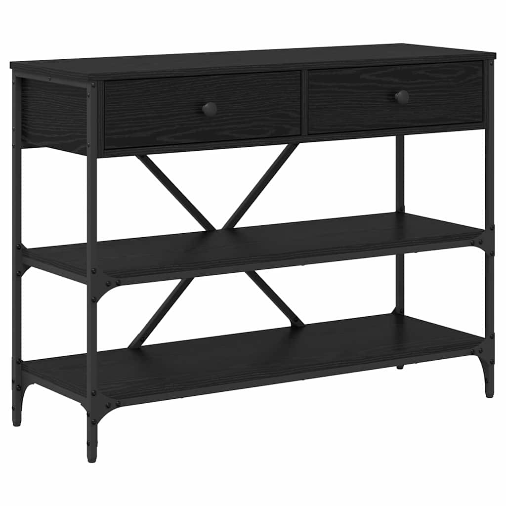 Konsolbord med skuffe med hylde Sort eg 100 x 34,5 x 75 cm træ
