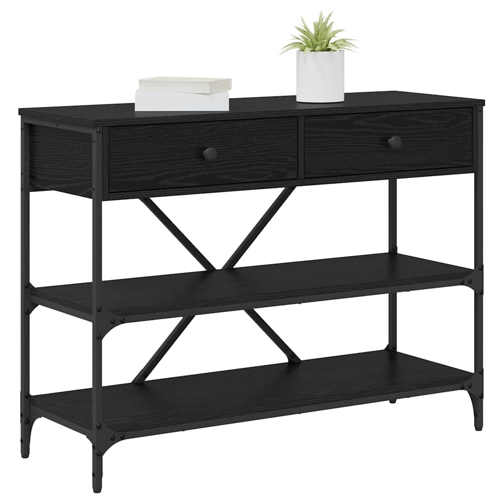Konsolbord med skuffe med hylde Sort eg 100 x 34,5 x 75 cm træ