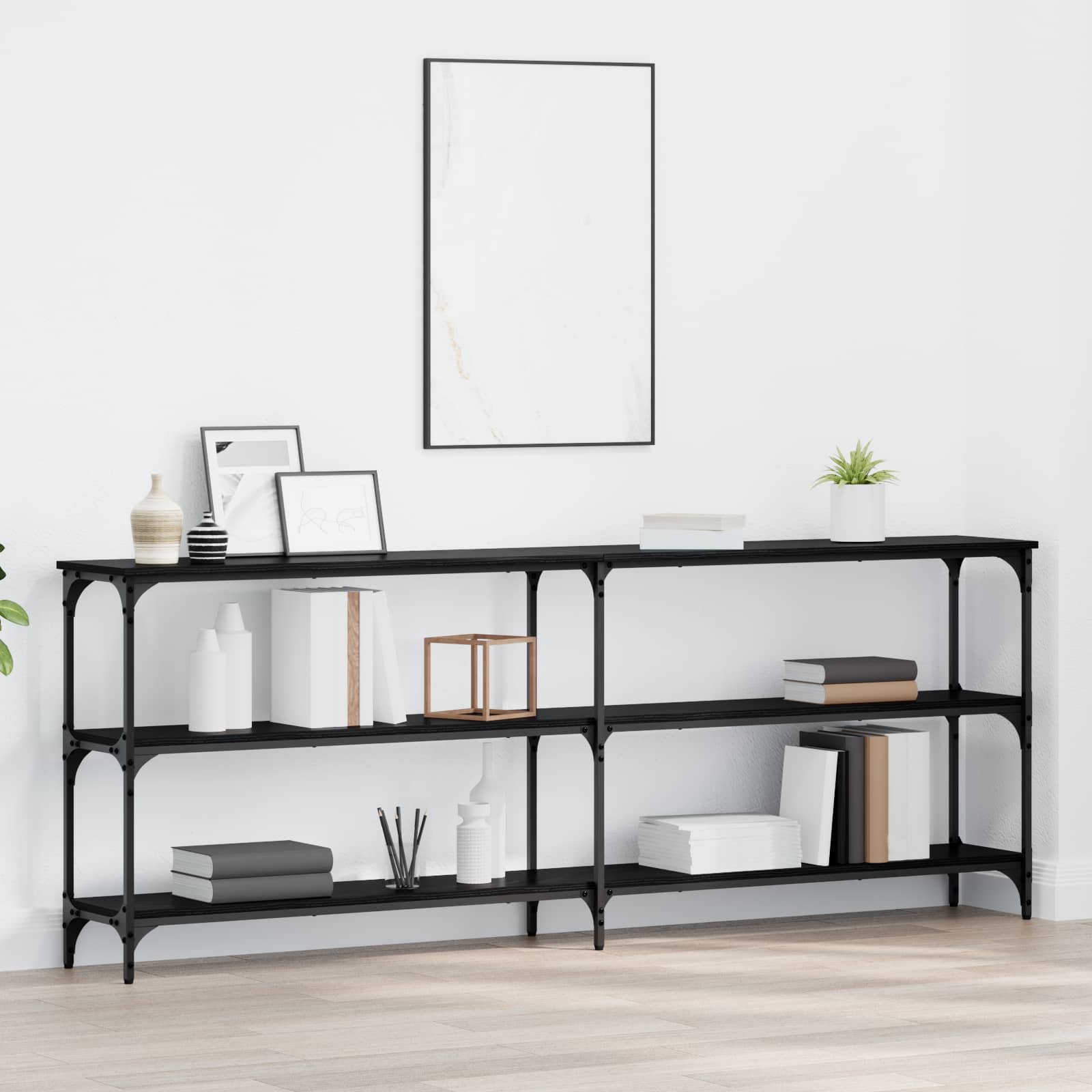 Konsolbord Sort eg 200 x 29 x 75 cm Samlet træ og metal billede