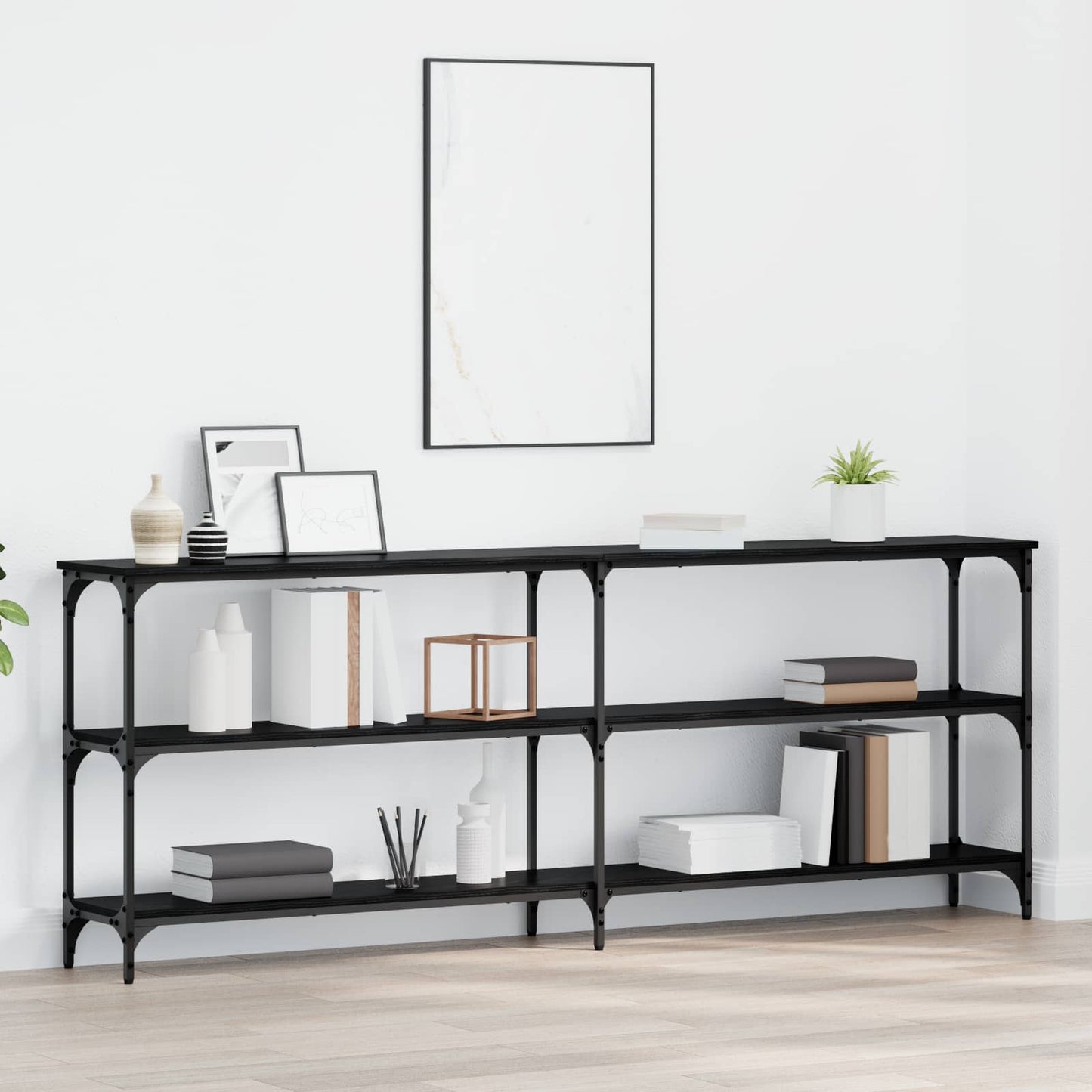 Konsolbord Sort eg 200 x 29 x 75 cm Samlet træ og metal