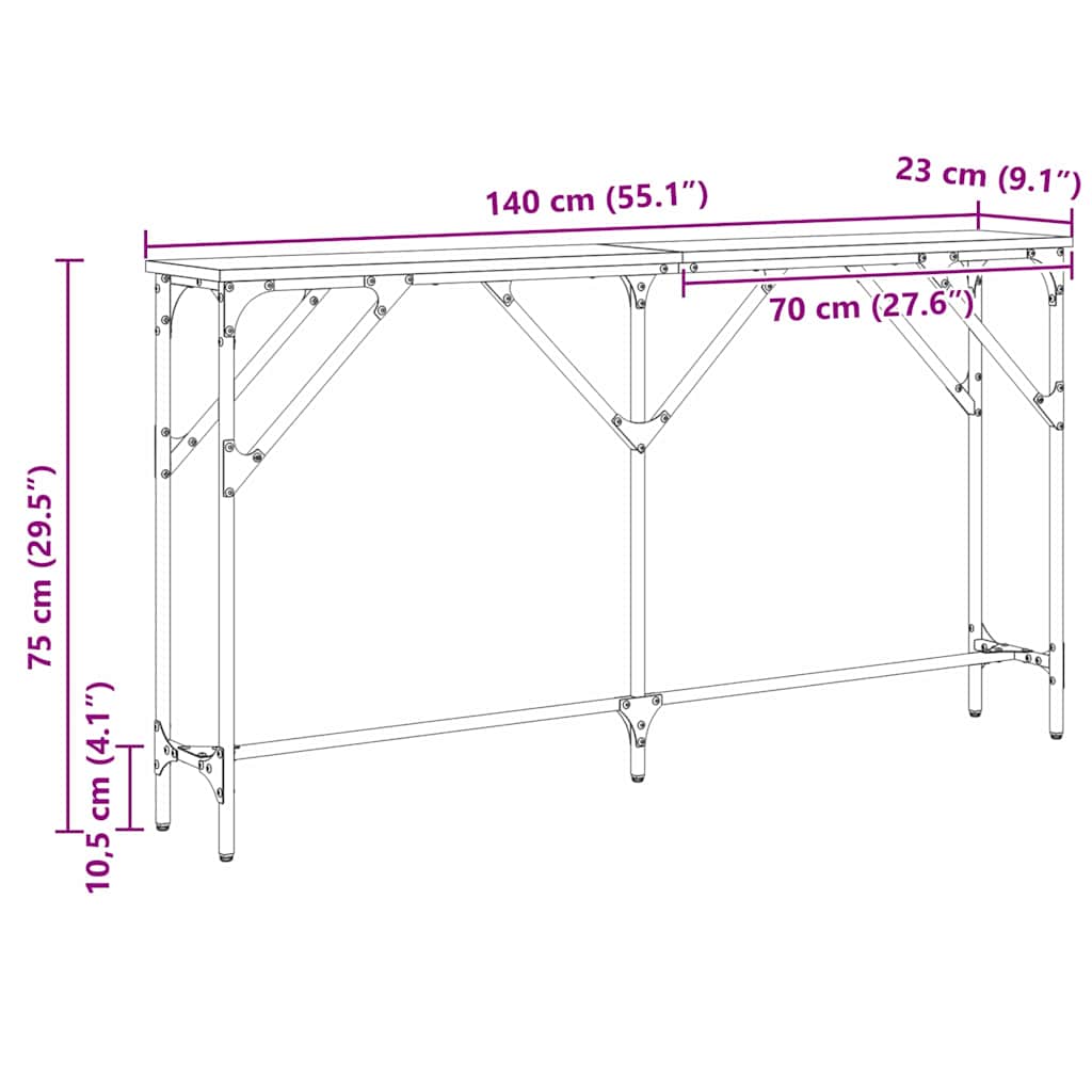 Konsolbord Gammelt træ 140 x 23 x 75 cm Laminat træ og metal