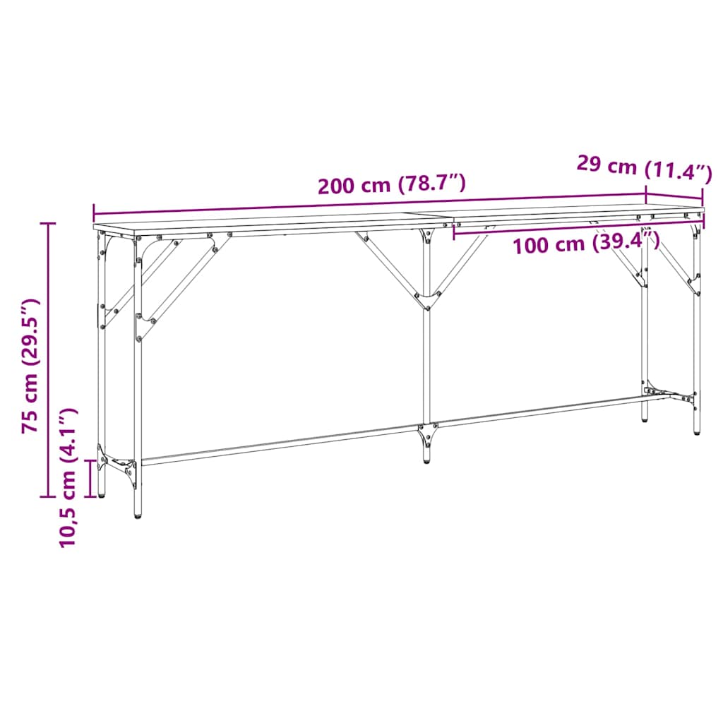 Konsolbord artisan eg 200 x 29 x 75 cm Laminat træ og metal