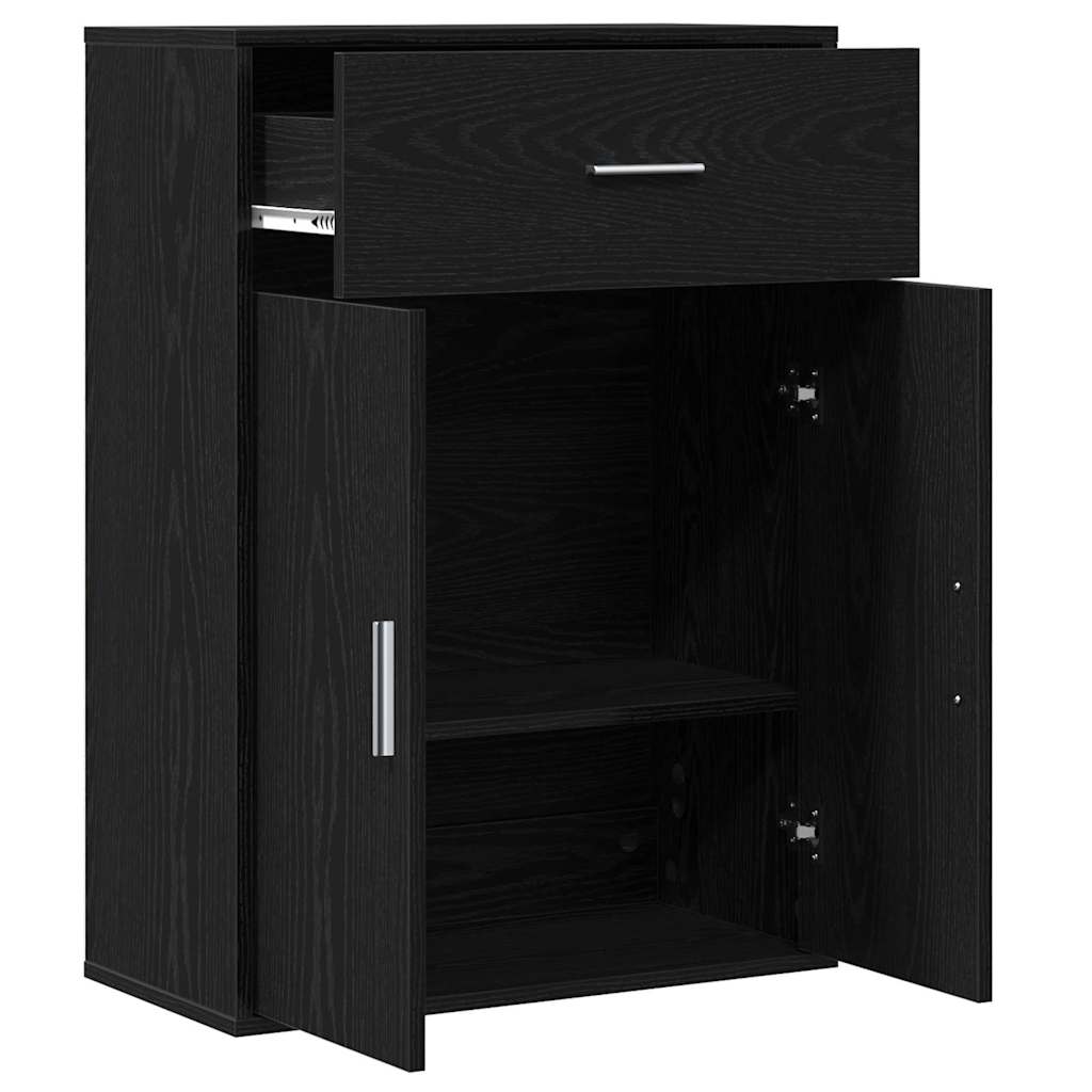 Sideboard med skuffe Sort eg 60 x 30 x 84 cm Konstrueret træ