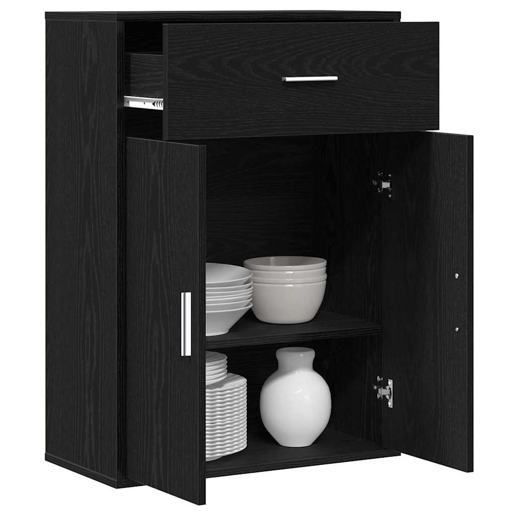 Sideboard med skuffe Sort eg 60 x 30 x 84 cm Konstrueret træ
