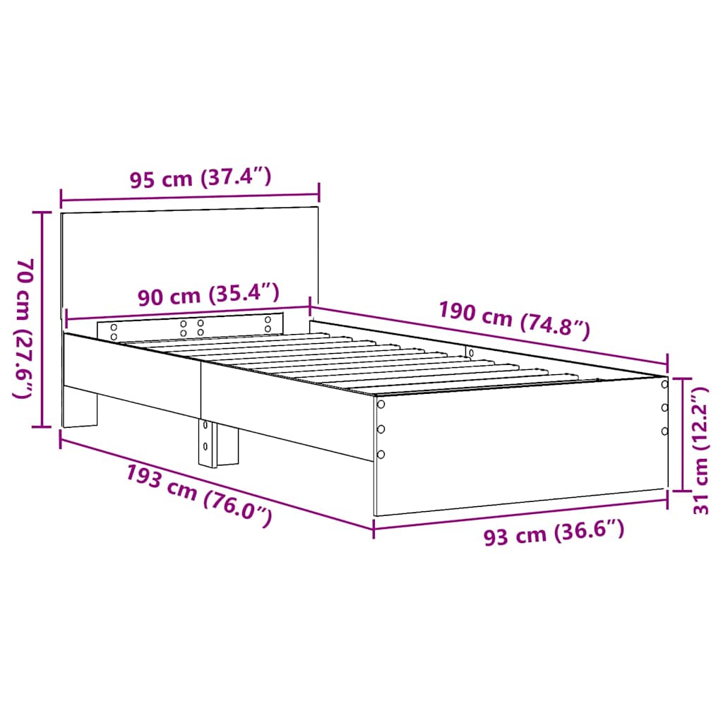 Sengestel Gammelt træ 90 x 190 cm Konstrueret træ