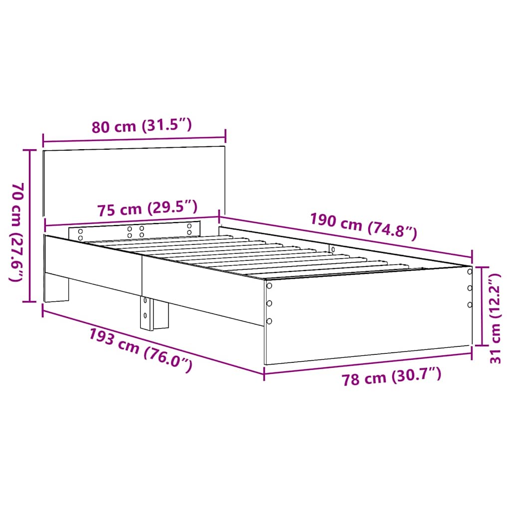 Sengestel Gammelt træ 75 x 190 cm Konstrueret træ