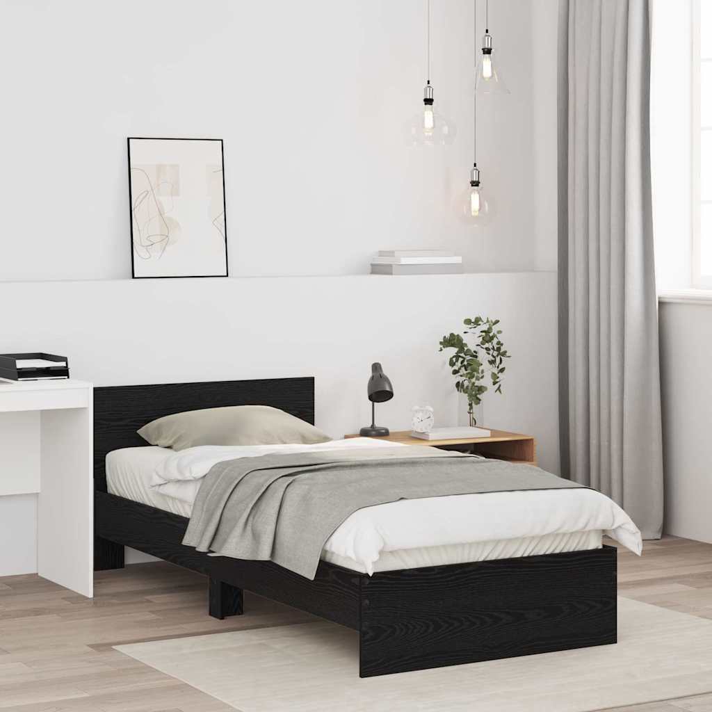 Sengestel med hovedgærde Sort eg 75 x 190 cm Konstrueret træ
