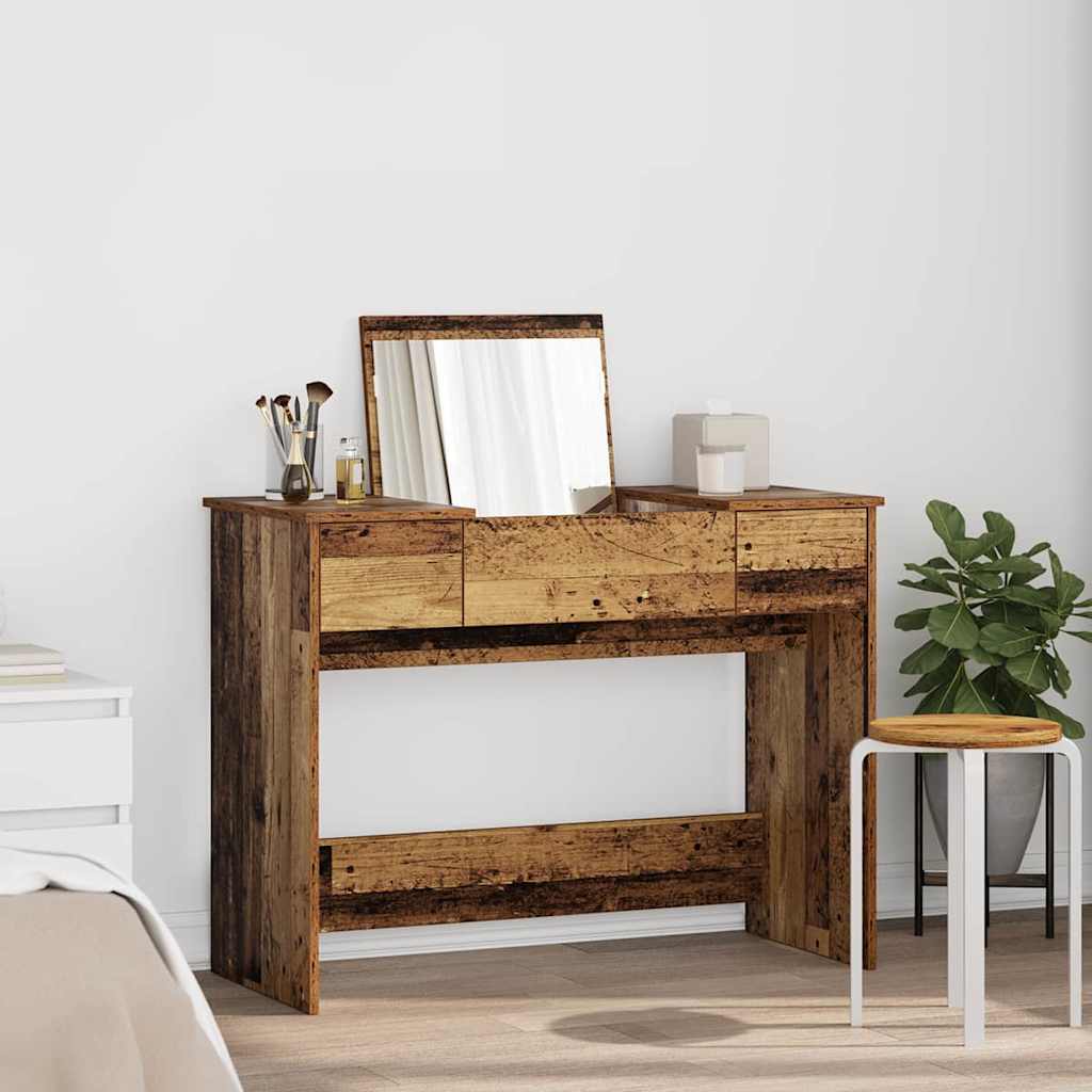 Kosmetikbord med skuffe med spejl Gammelt træ 100 x 45 x 76 cm billede