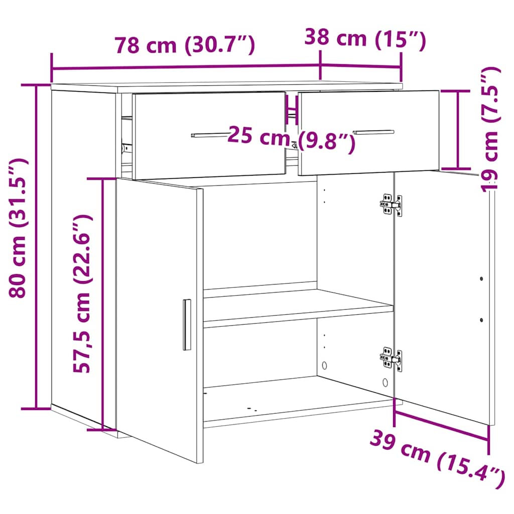 Sideboard Artisan Egetræ 78 x 38 x 80 cm Konstrueret træ