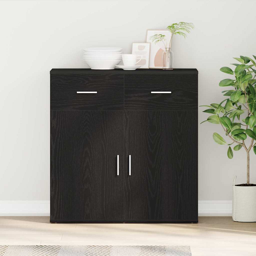 Sideboard med skuffe Sort eg 78 x 38 x 80 cm Konstrueret træ
