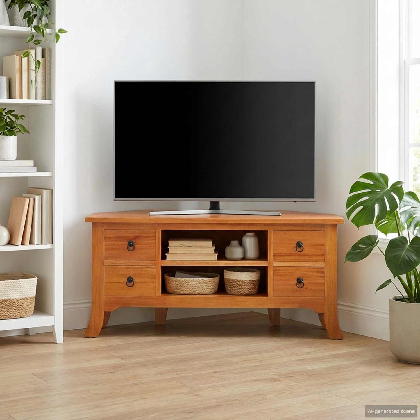 TV-skab med hylde Naturfarvet 100 x 40,5 x 46 cm Massiv Mahogni