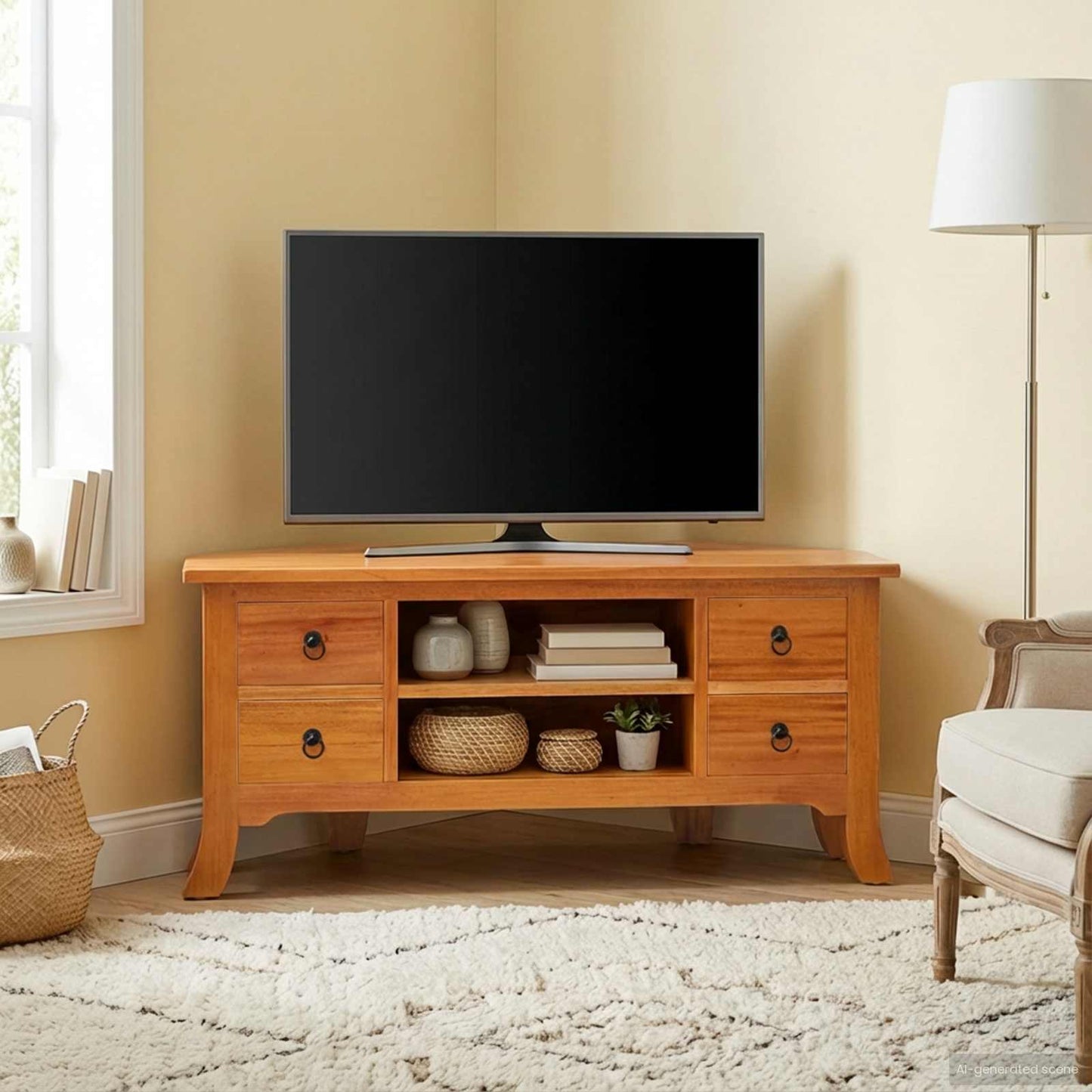TV-skab med hylde Naturfarvet 100 x 40,5 x 46 cm Massiv Mahogni