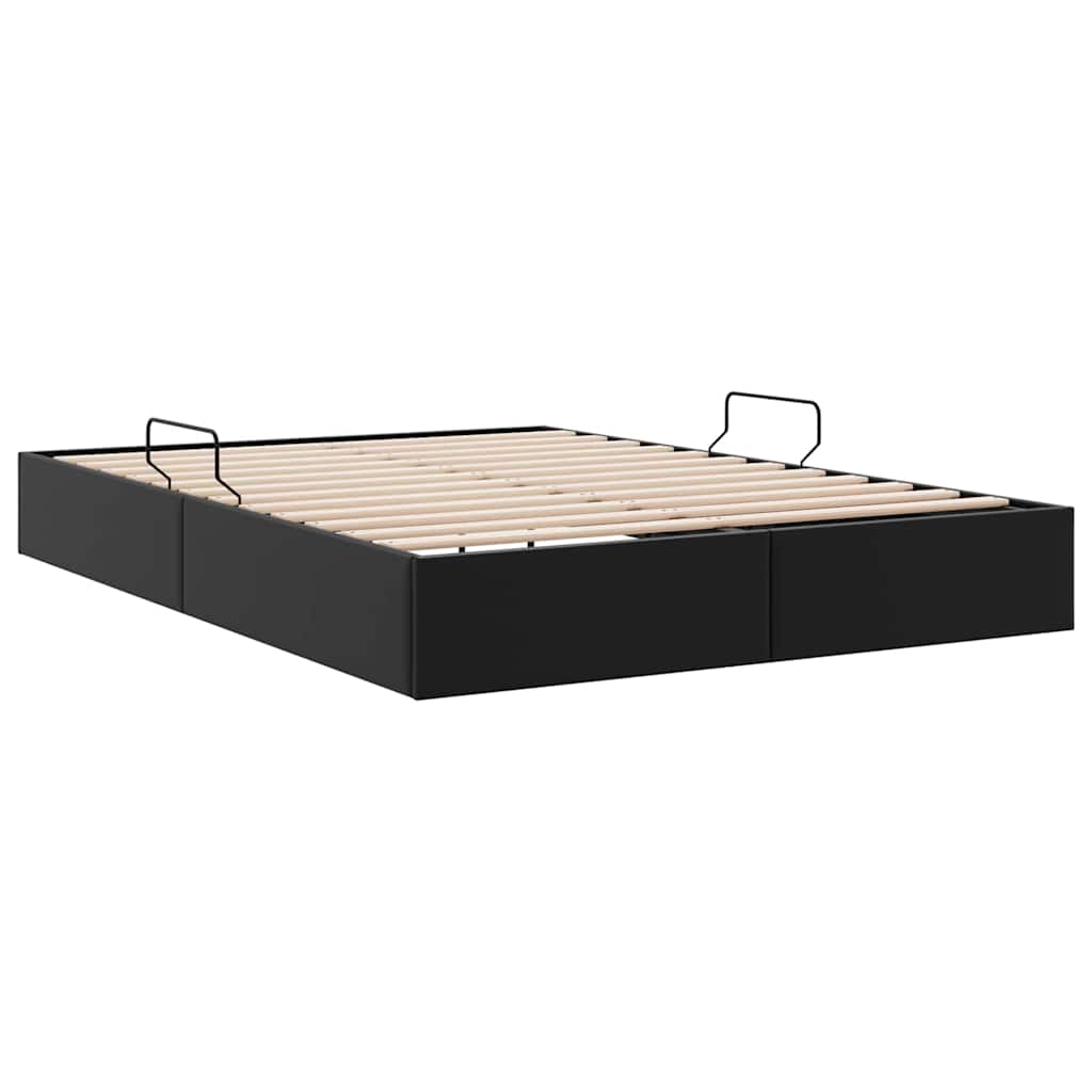 Opbevaringsseng med opbevaring Sort 153 x 203 cm Kunstlæder