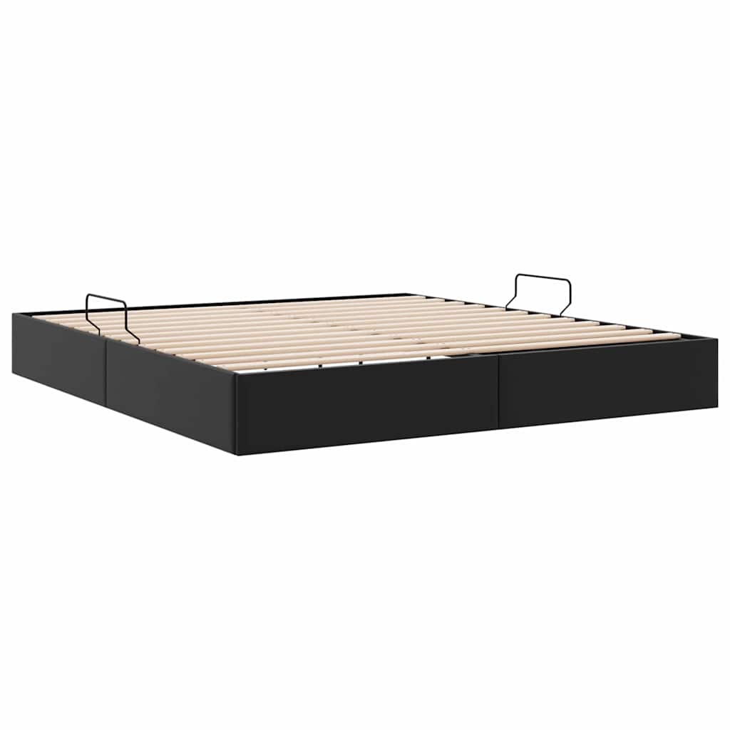 Opbevaringsseng med opbevaring Sort 193 x 203 cm Kunstlæder