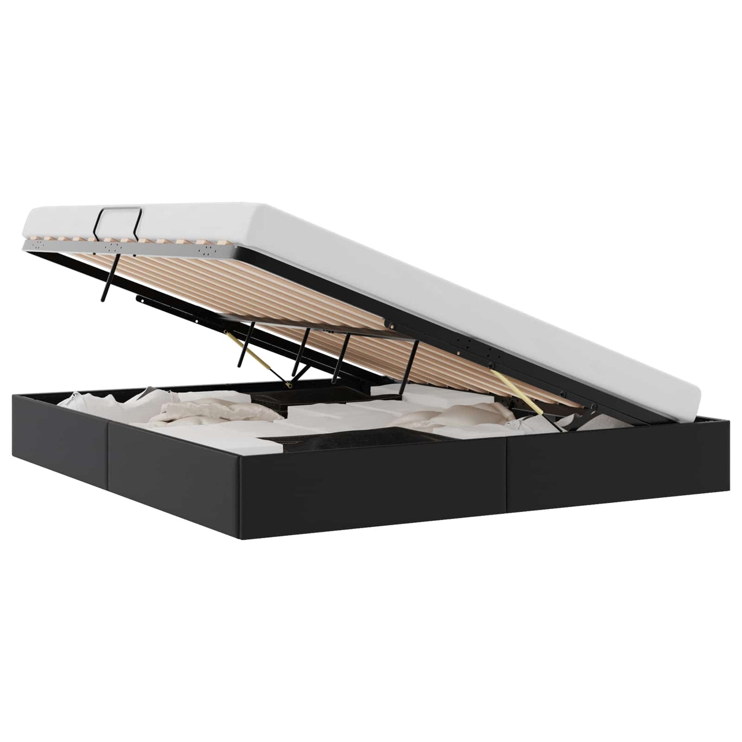Opbevaringsseng med opbevaring Sort 183 x 213 cm Kunstlæder
