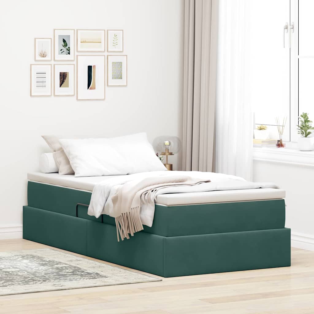 Seng med opbevaring og madras Mørkegrøn 90 x 190 cm Fløjl
