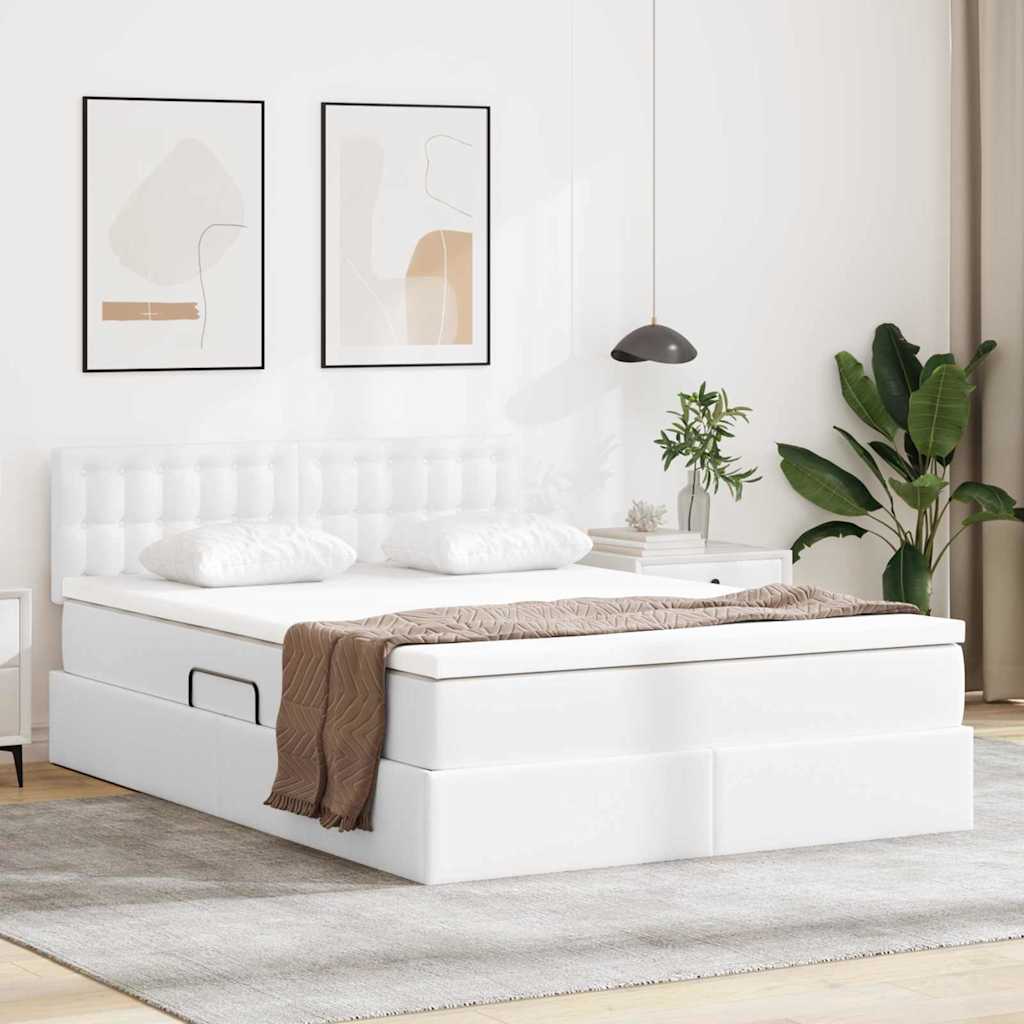 Seng med opbevaring og madras Ren Hvid 140 x 190 cm Faux læder