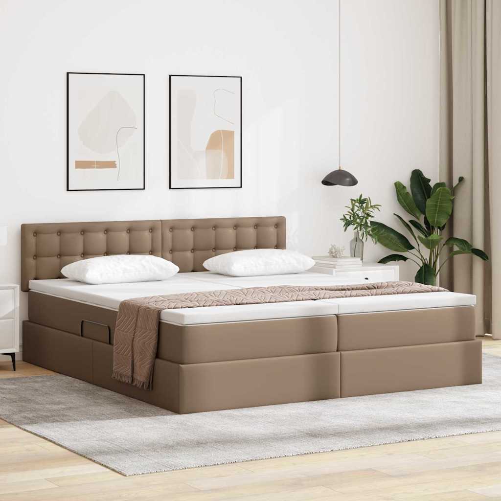 Opbevaringsseng med madras Cappuccino 200 x 200 cm Faux læder