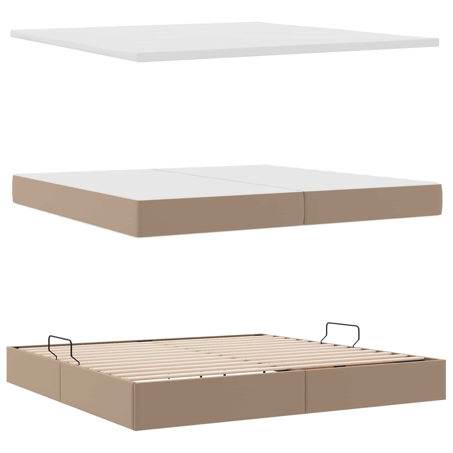 Seng med opbevaring og LED Lysegrå 200 x 200 cm Faux læder