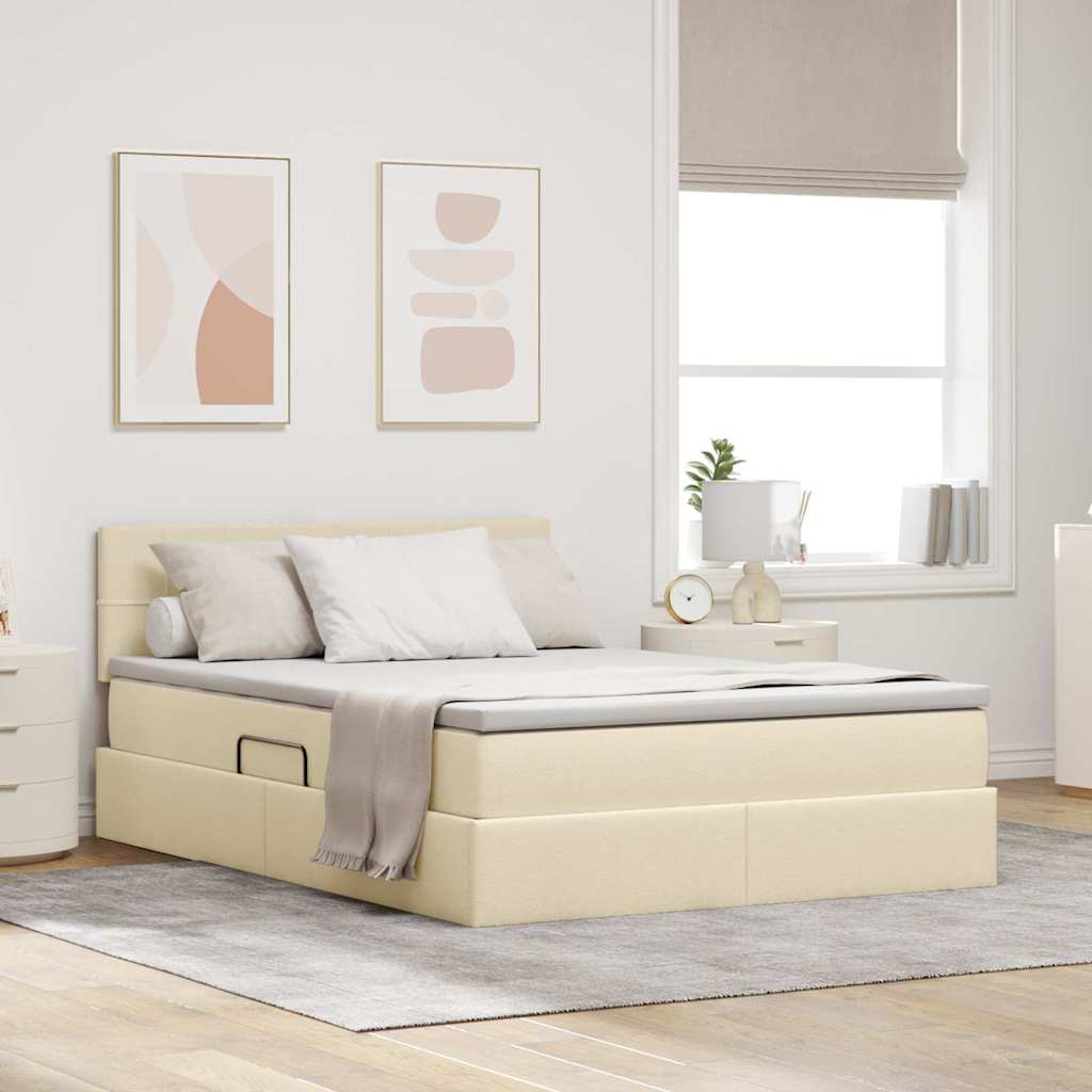 LED opbevarings seng med madras Creme 140 x 190 cm Stof