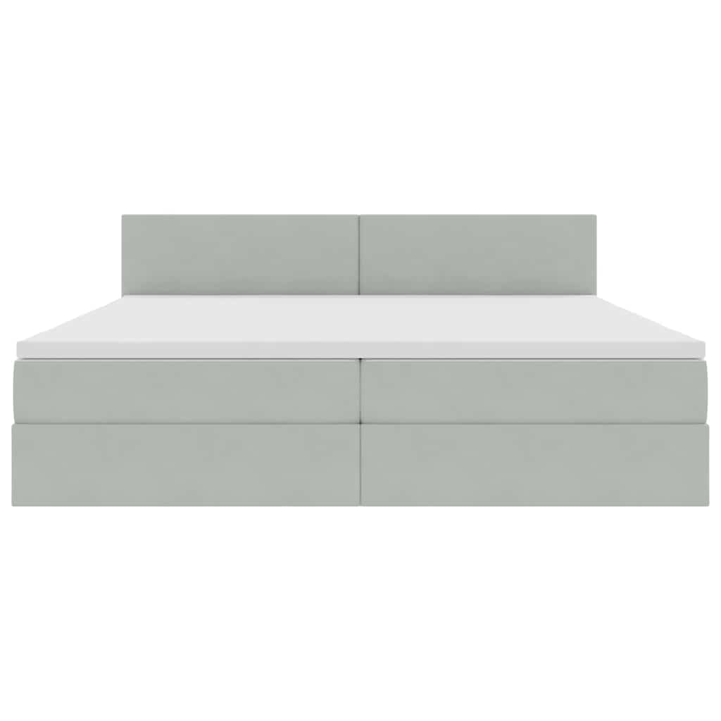 LED opbevarings seng med madras Lysegrå 200 x 200 cm Fløjl