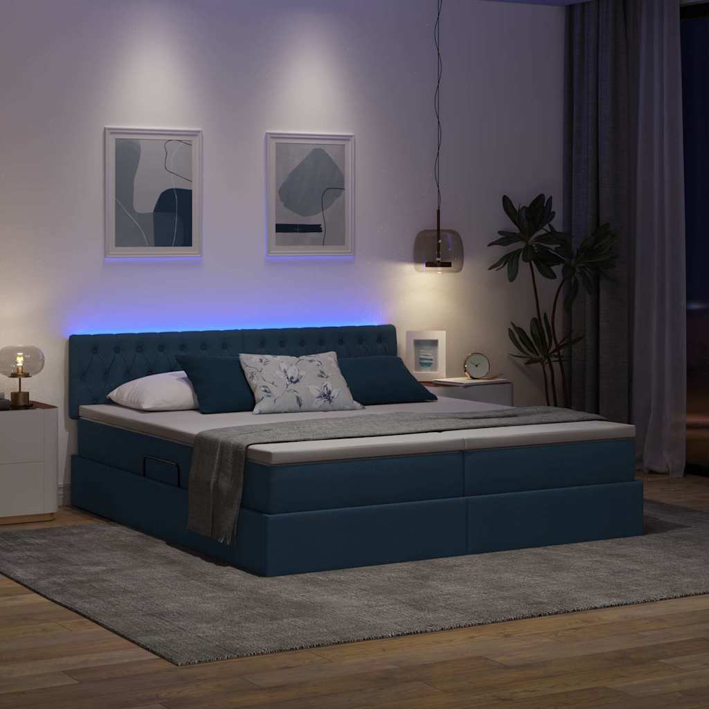 LED opbevarings seng med madras Blå 180 x 200 cm Stof