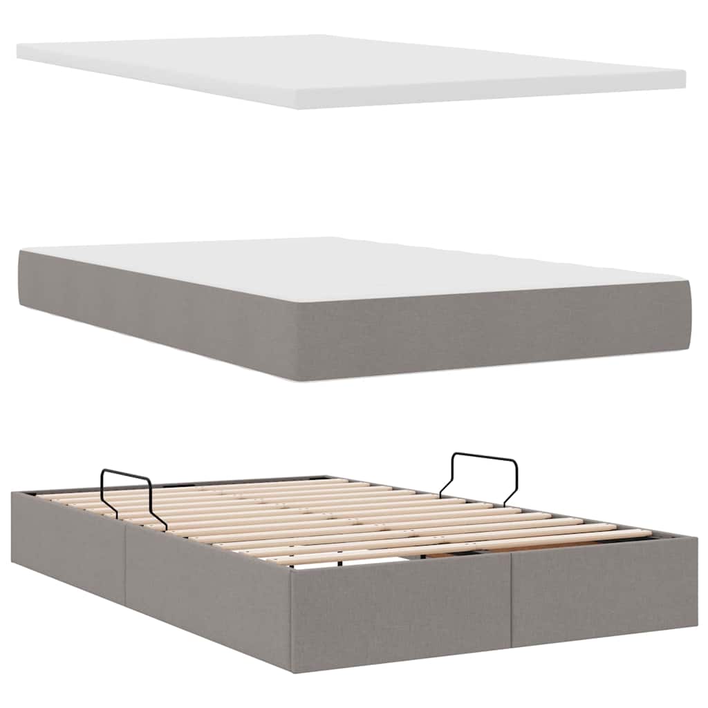 Seng med opbevaring og madras Gråbrun 120 x 190 cm Stof