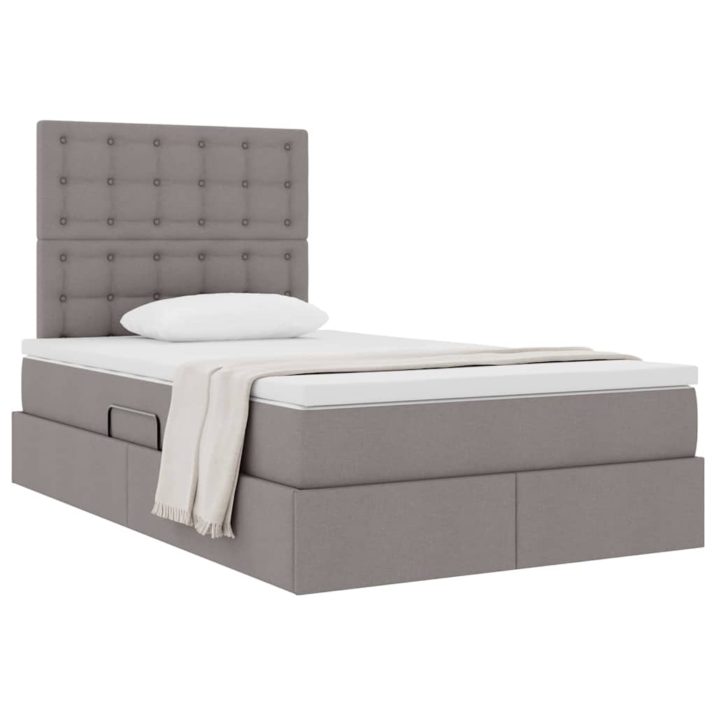 Seng med opbevaring og madras Gråbrun 120 x 190 cm Stof