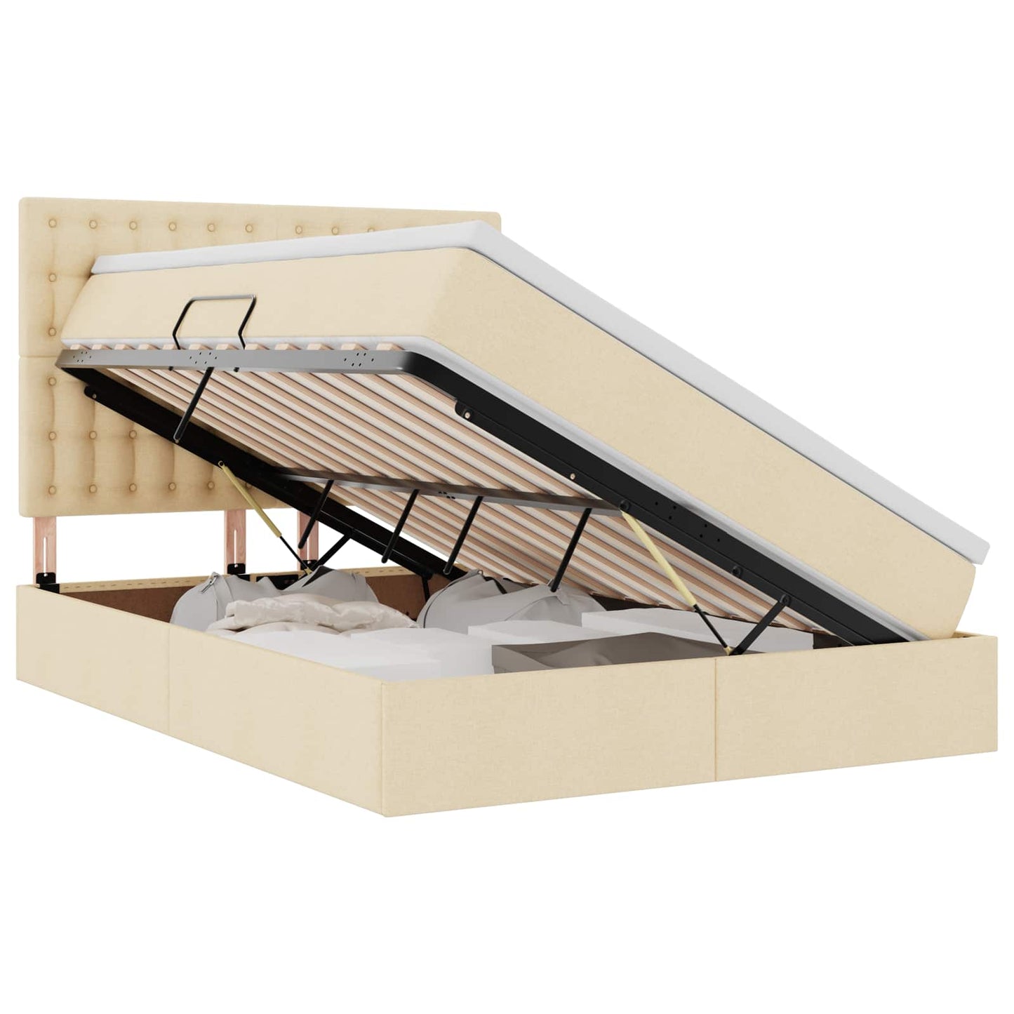 Seng med opbevaring og madras Creme 140 x 190 cm Stof