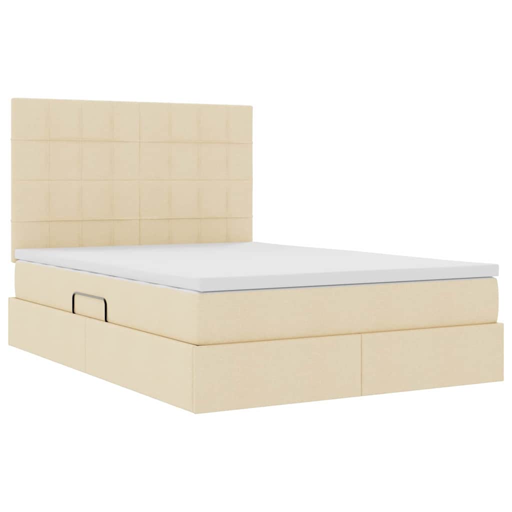 LED opbevarings seng med madras Creme 140 x 190 cm Stof