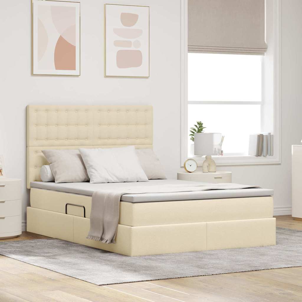 LED opbevarings seng med madras Creme 140 x 190 cm Stof